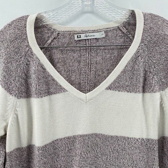 Reitman's Sweater Women's Size Large V Neck Knit Purple White Stripped - Picture 2 of 13